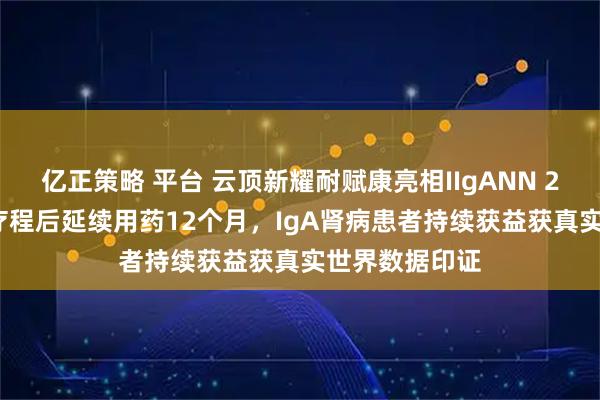 亿正策略 平台 云顶新耀耐赋康亮相IIgANN 2025：9个月疗程后延续用药12个月，IgA肾病患者持续获益获真实世界数据印证