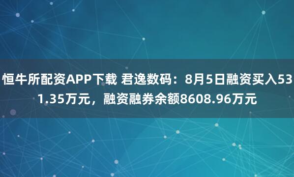 恒牛所配资APP下载 君逸数码：8月5日融资买入531.35万元，融资融券余额8608.96万元