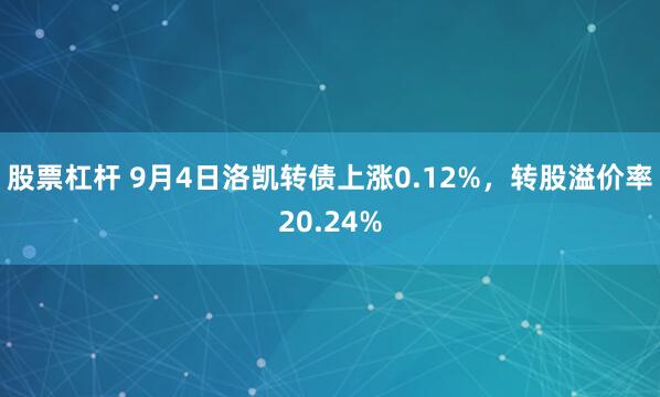 股票杠杆 9月4日洛凯转债上涨0.12%，转股溢价率20.24%